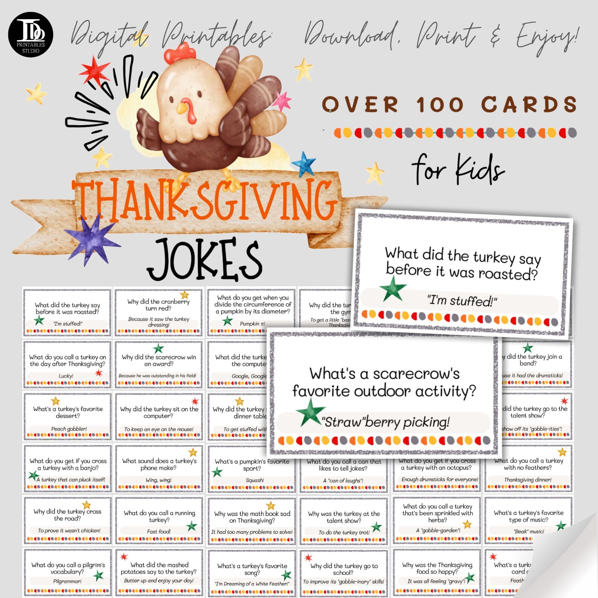 Thanksgiving Jokes For Kids Printable Thanksgiving Dinner Table Icebreakers Lunchbox Notes For Children Fun Turkey Questions And More Etsy