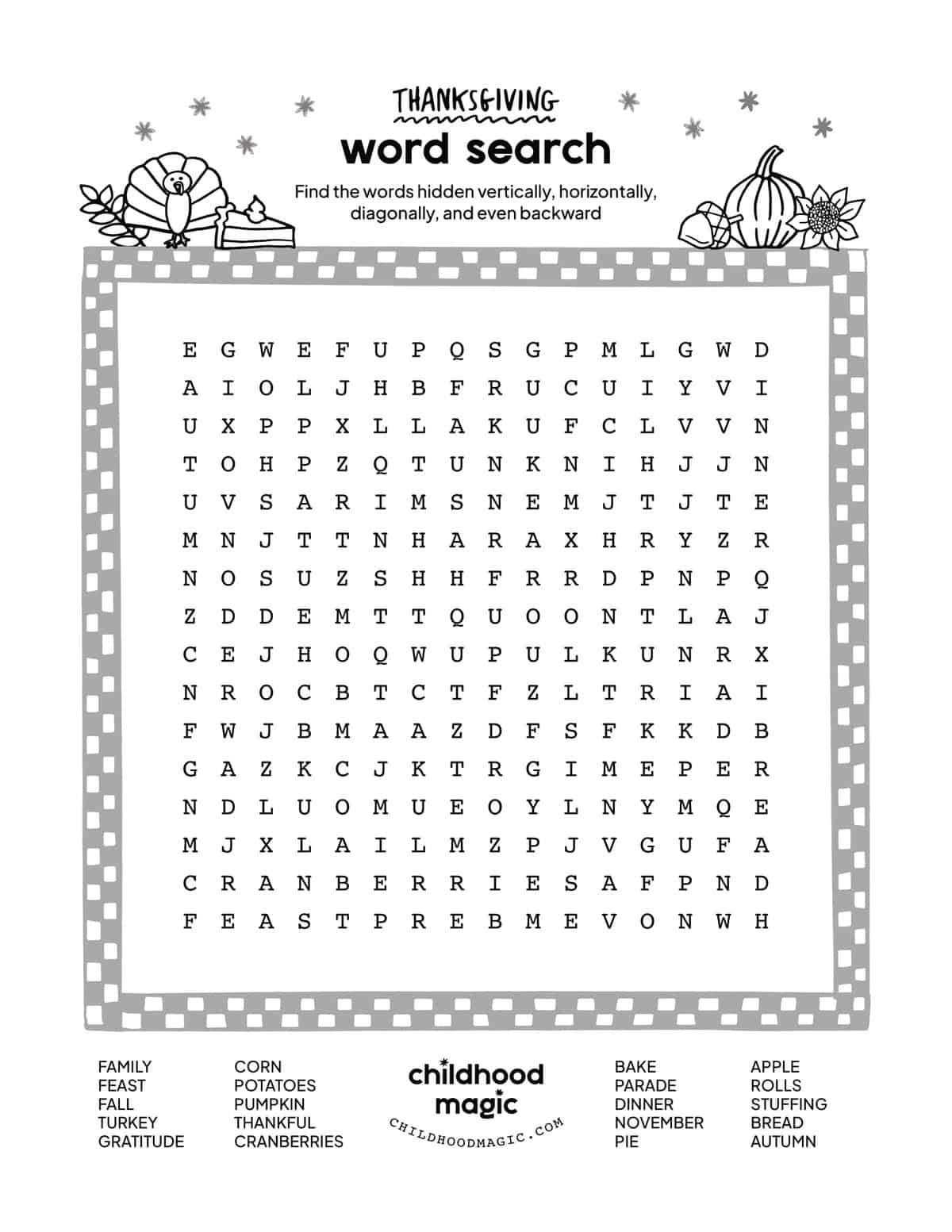 Thanksgiving Word Search Free Printables