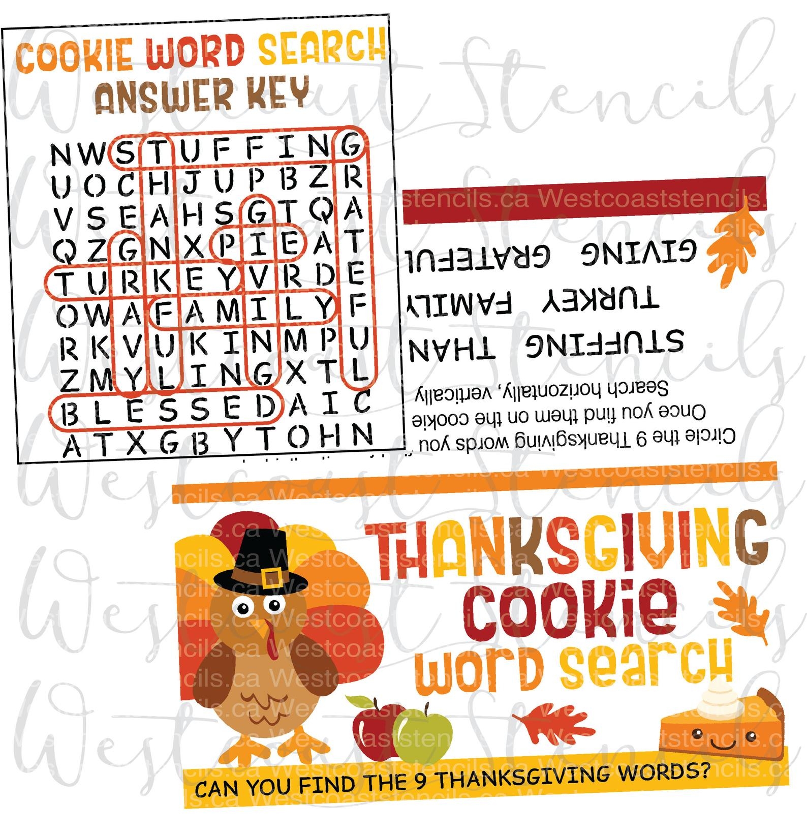 Thanksgiving Wordsearch Word Search Bag Topper For Royal Icing Sugar Cookies