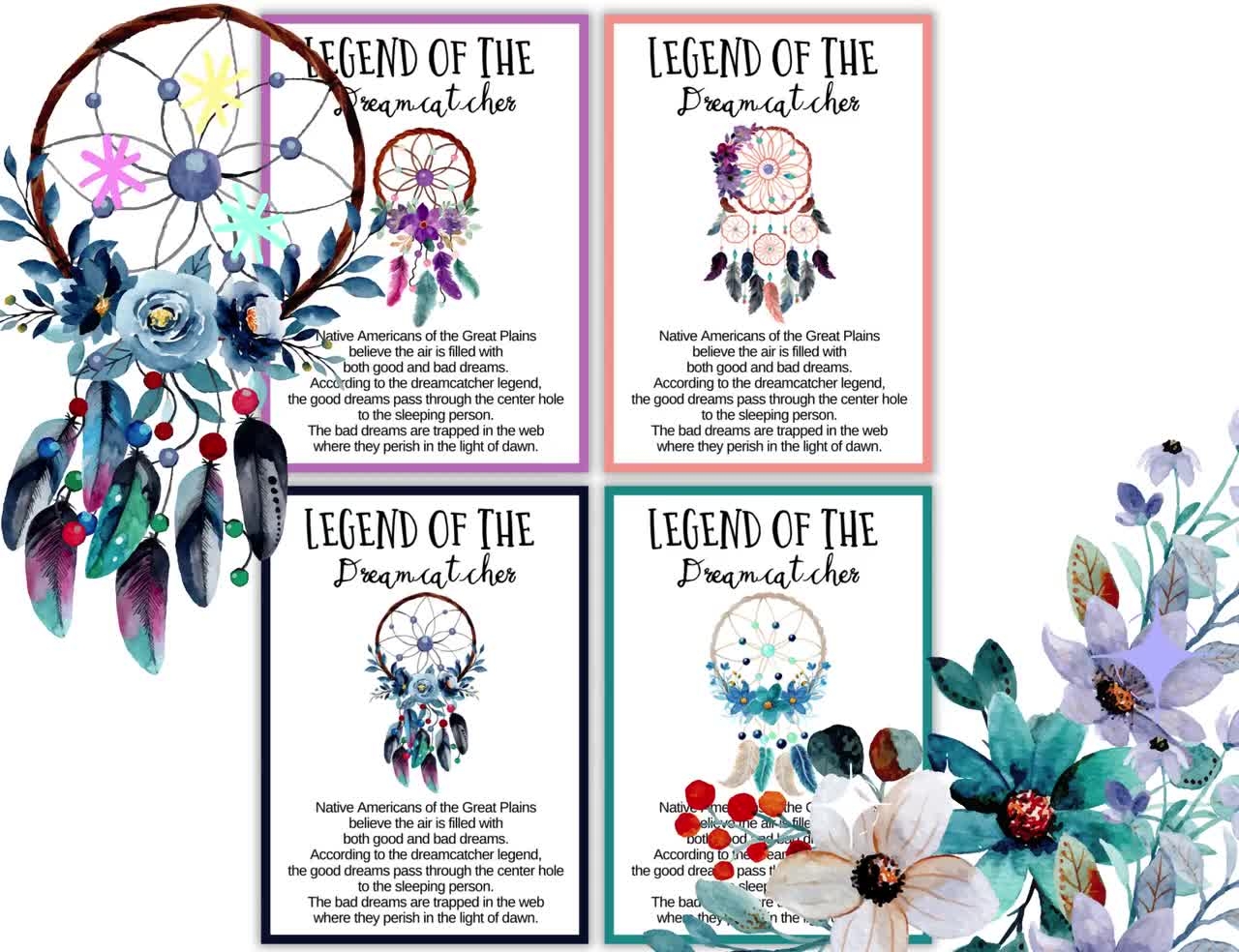 The Legend Of The Dreamcatcher Cards Printable Dream Catcher Cards Gift Tags With Dreamcatchers Display Cards Meaning Of The Dreamcatcher Etsy