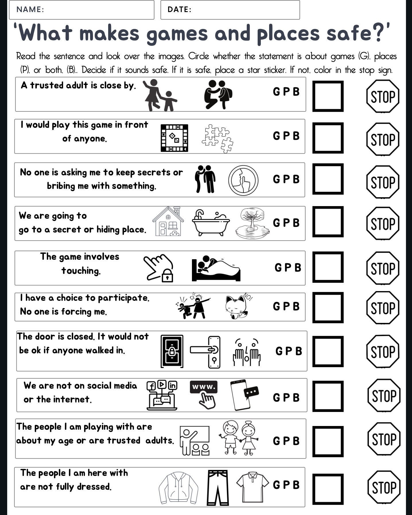 Therapy Printable Counseling Worksheet Therapy Worksheet Counseling Printable Children s Counseling Body Safety Safe Games Safe Touch Etsy