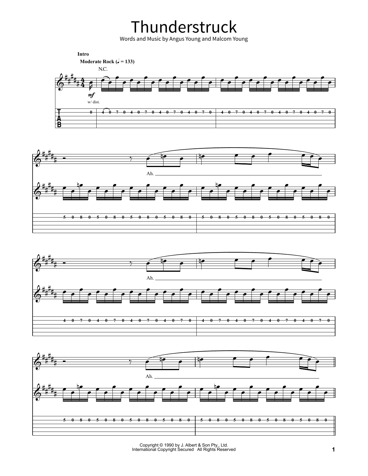 Thunderstruck By AC DC Sheet Music For School Of Rock Guitar Tab At Sheet Music Direct