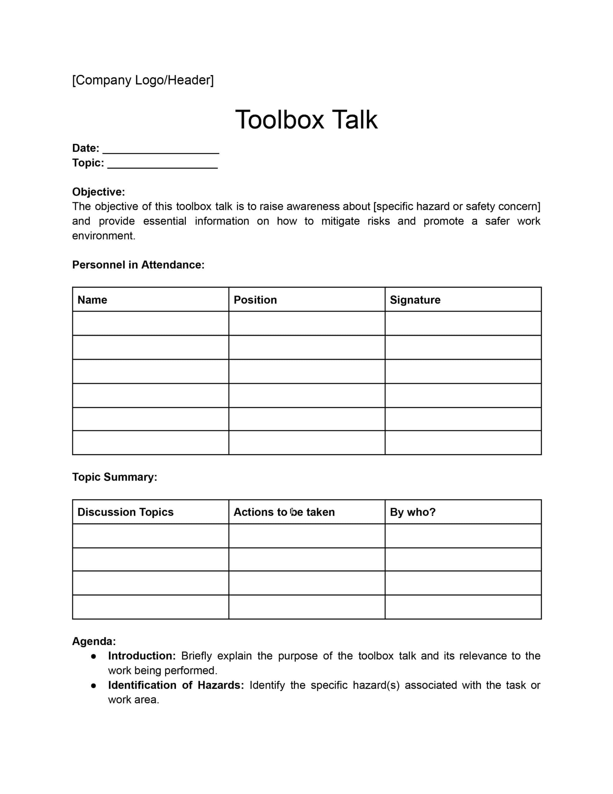 Toolbox Talk Templates Download Print For Free 
