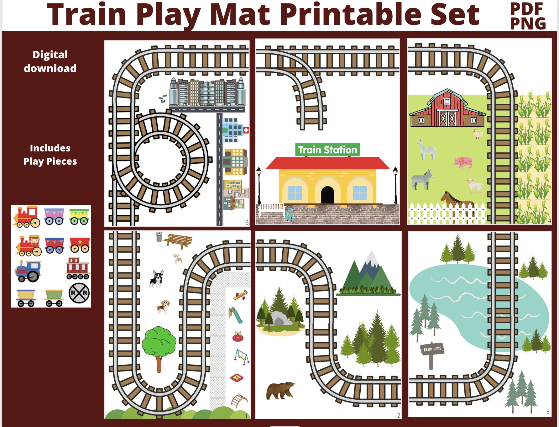 Train Play Mat Printable Set Cars Downloads Trains Printable Roads Printable Train Tracks Mat Etsy