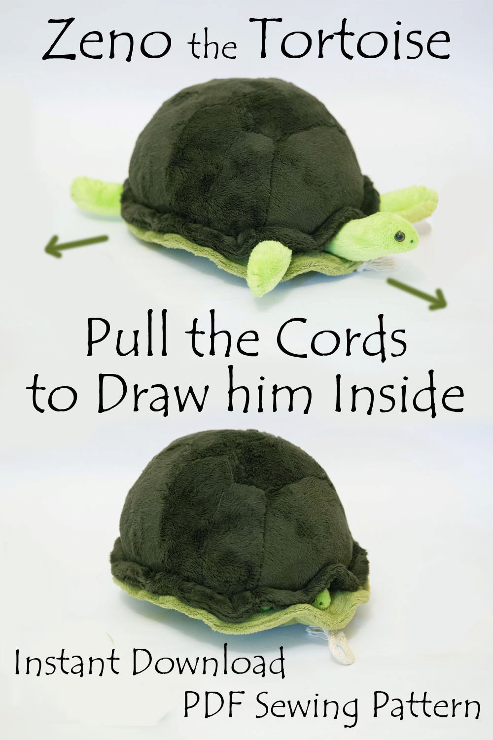 Turtle Softie PDF Sewing Pattern Interactive Soft Toy That Goes In And Out Zeno The Tortoise Etsy