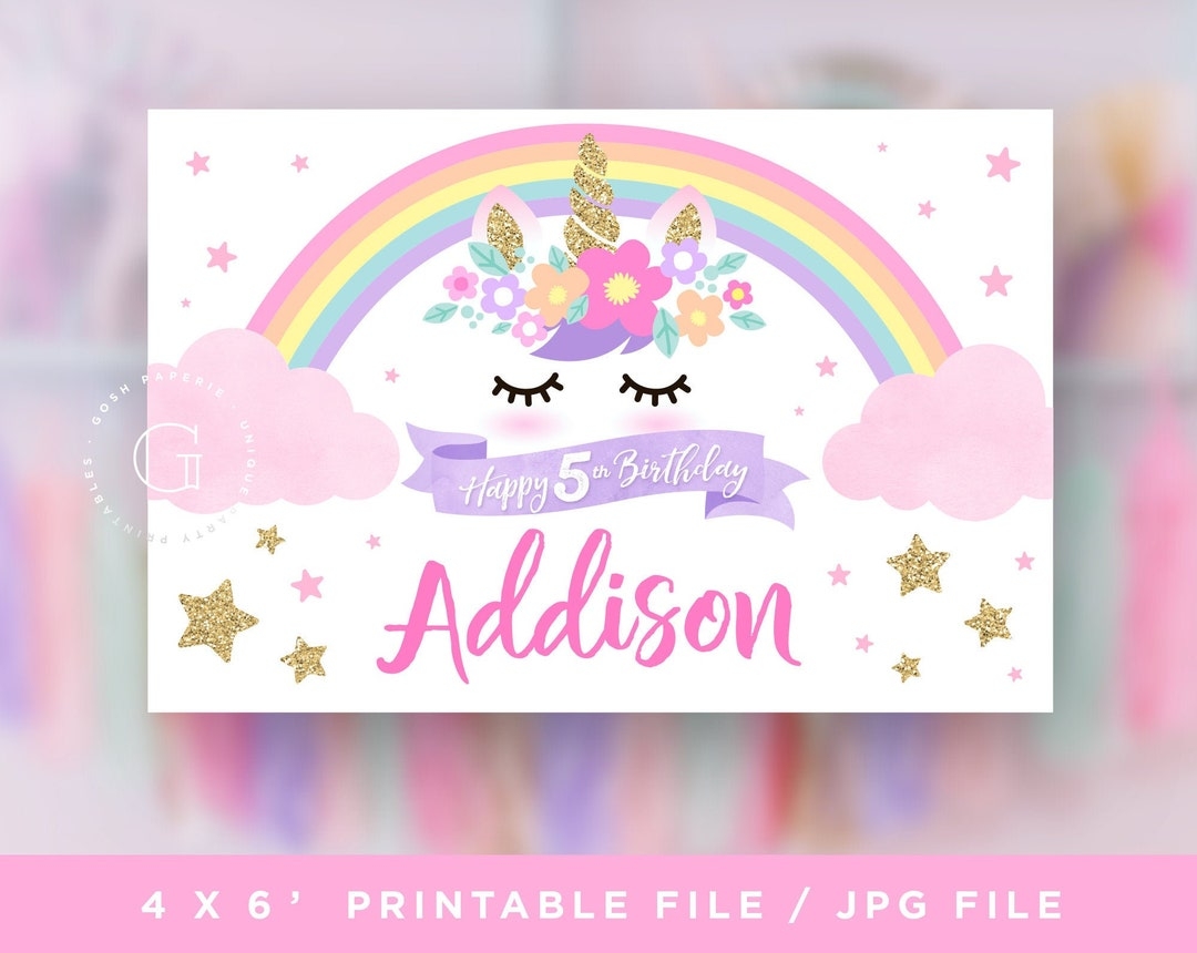 Unicorn Backdrop Printable File Unicorn Birthday Party Unicorn Party Decorations PRINT YOURSELF Etsy