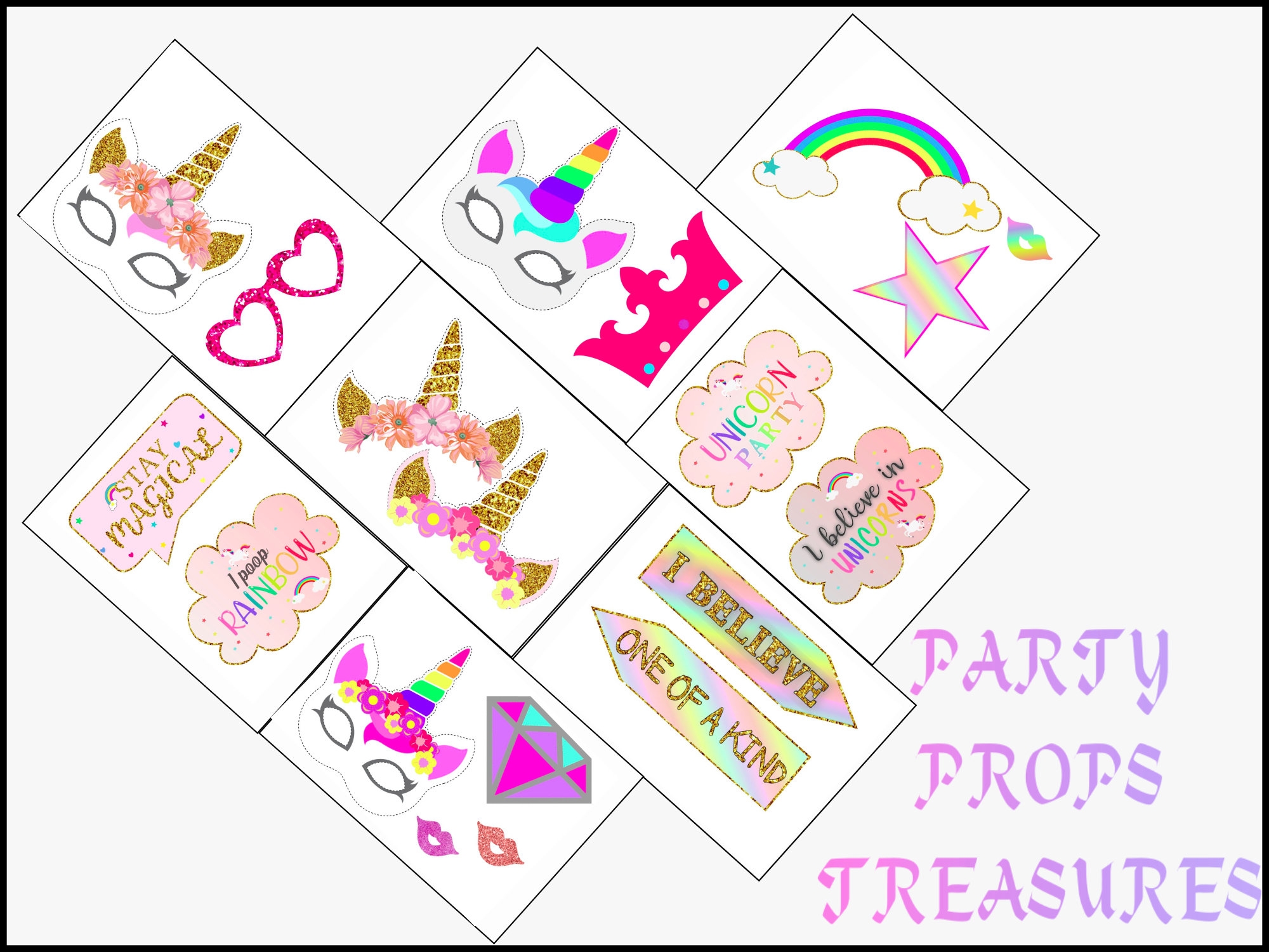 Unicorn Photo Booth Props Printable Unicorn Party Printables Magical Unicorn Photo Props Party Printables Unicorn Mask Unicorn Birthday Etsy