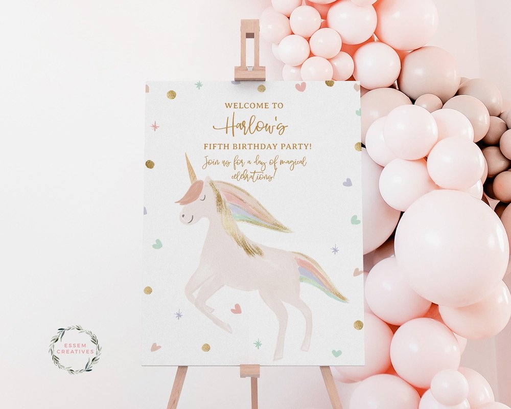 Unicorn Welcome Sign Template Printable Pastel Unicorn Birthday Party Welcome Sign 16x20 18x24 Editable Decor Modern Simple Magical 495 Essem Creatives Watercolor Clipart Business Branding