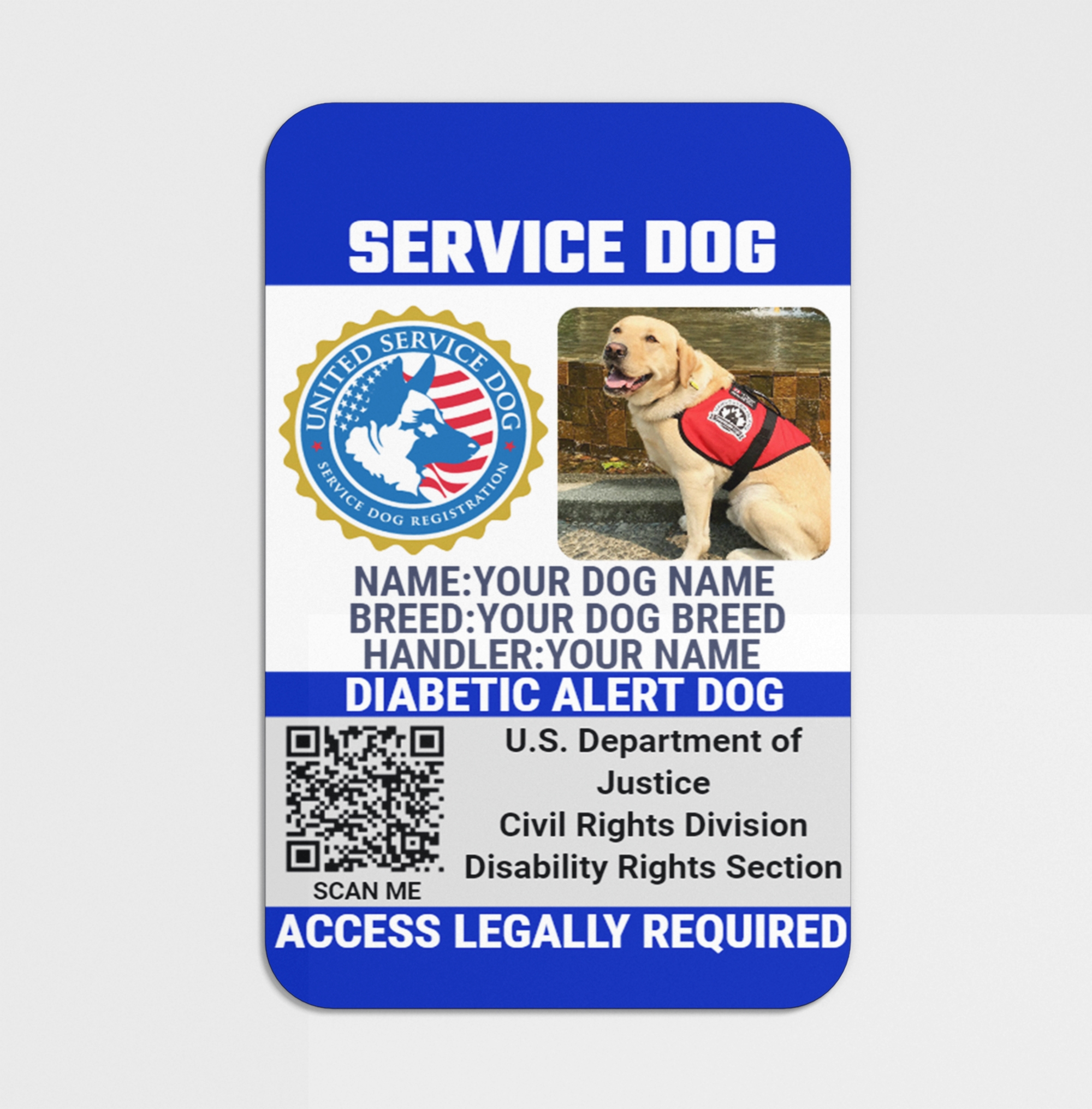 US Assistance Dog Card Template Editable Digital Certificate Smartphone Download NS DESIGN