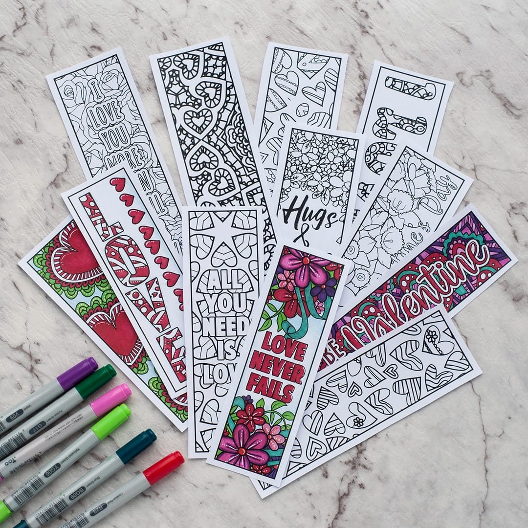 Valentine s Day Bookmarks Set Of 12 Sarah Renae Clark Coloring Book Artist And Designer