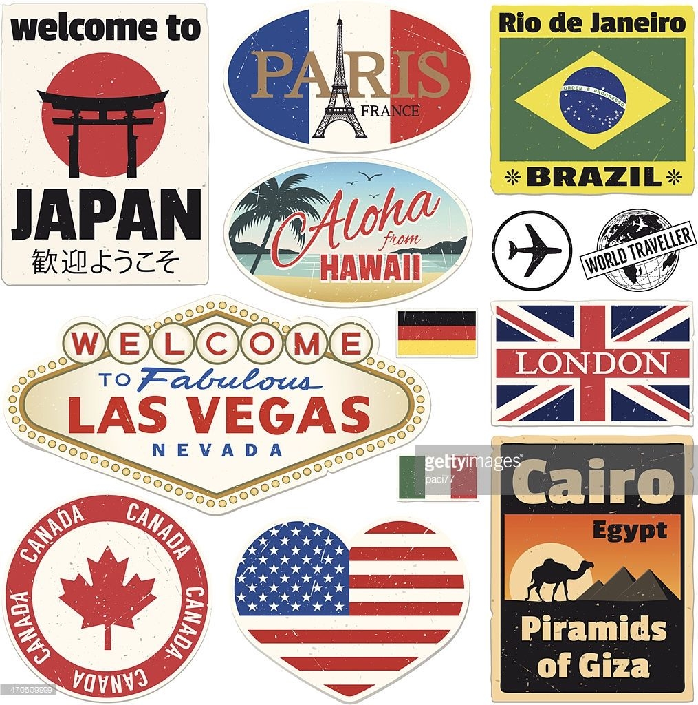 Vector Vintage Travel Stickers High Res Jpeg Included