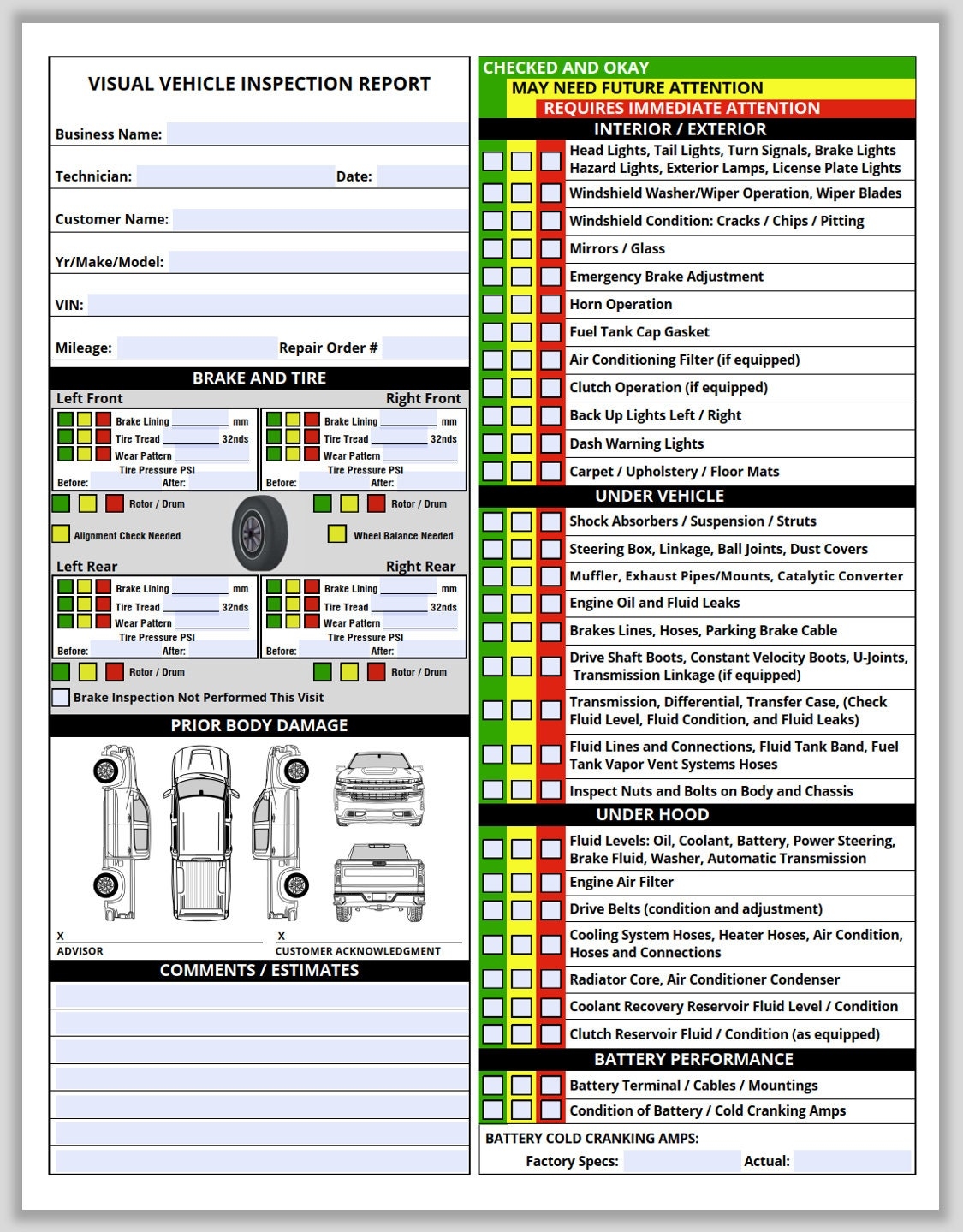 Free Printable Vehicle Inspection Form