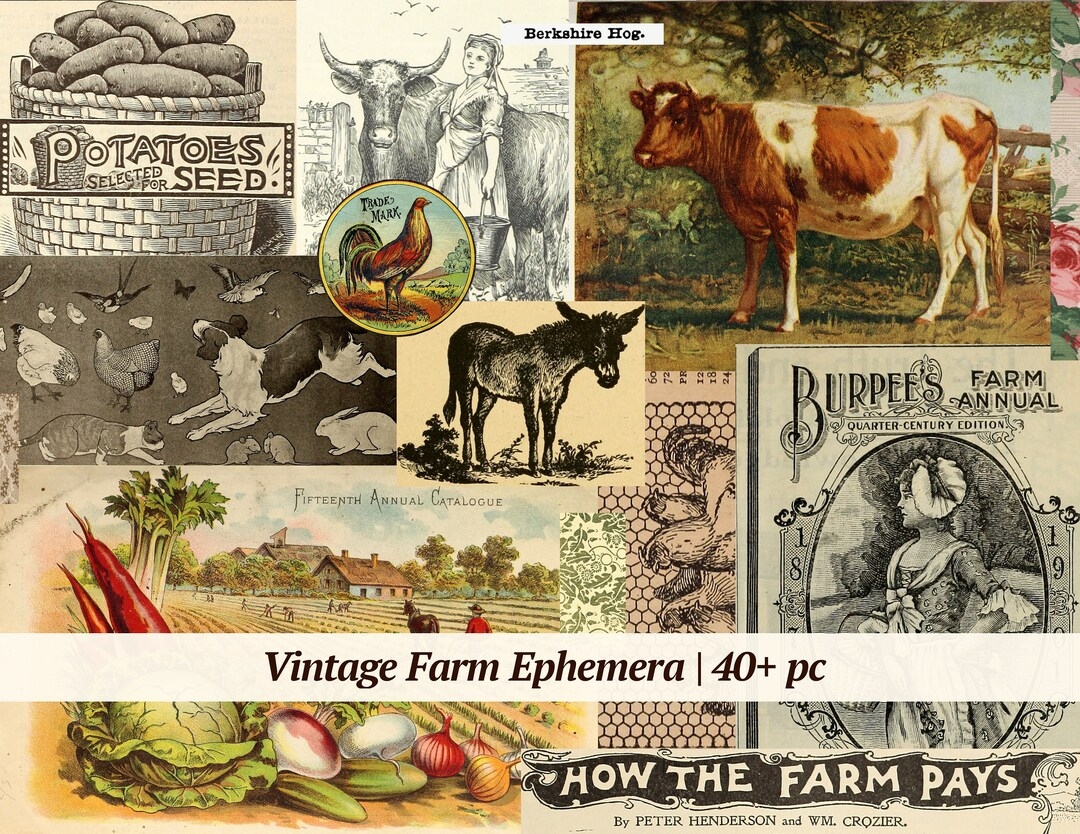 Vintage Farm Ephemera 40 Pc Digital Collage Sheet Printable Country Junk Journal Kit Farm Life Scrapbook Paper Farm Animal Images Etsy
