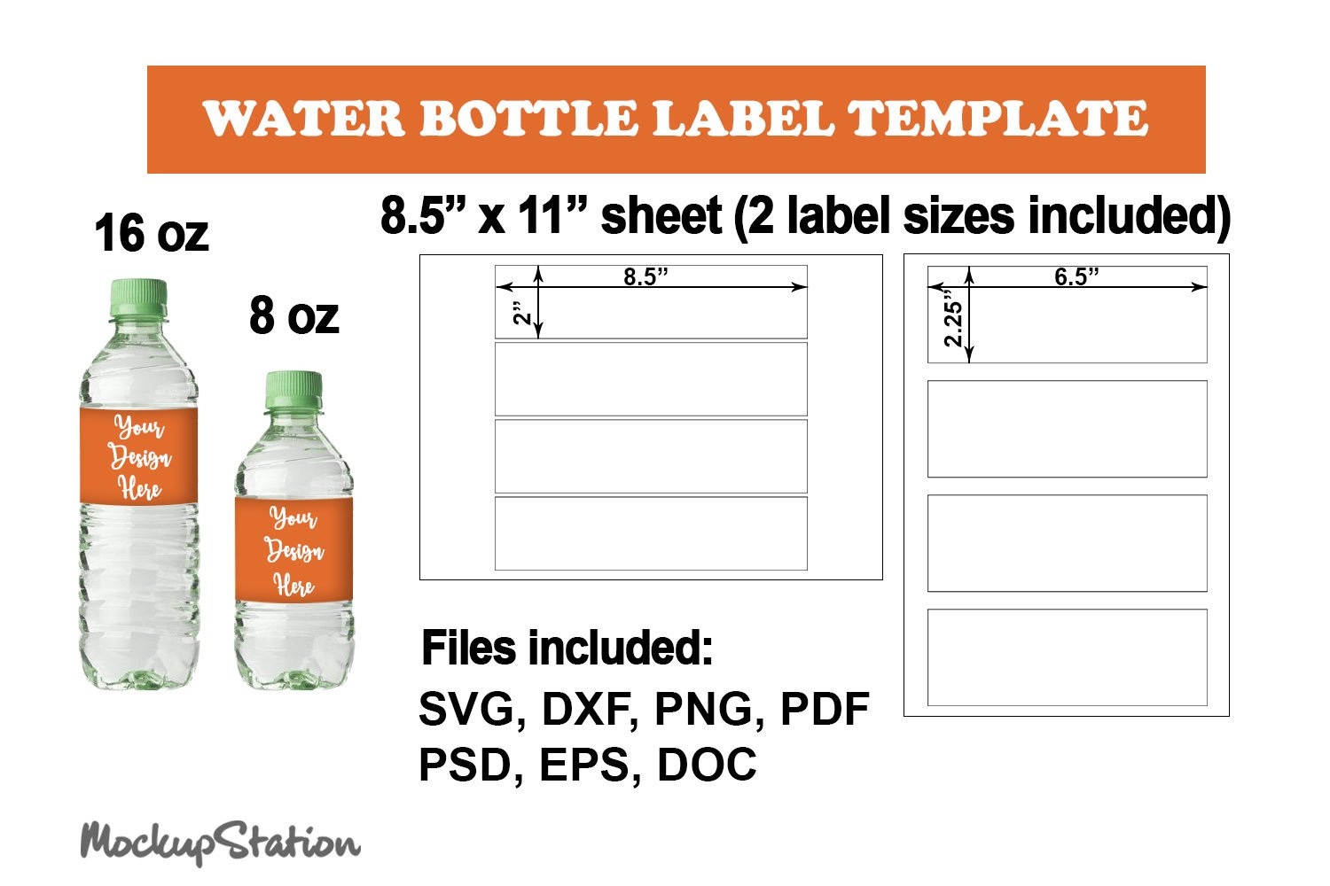 Water Bottle Label Template SVG Sticker Sublimation