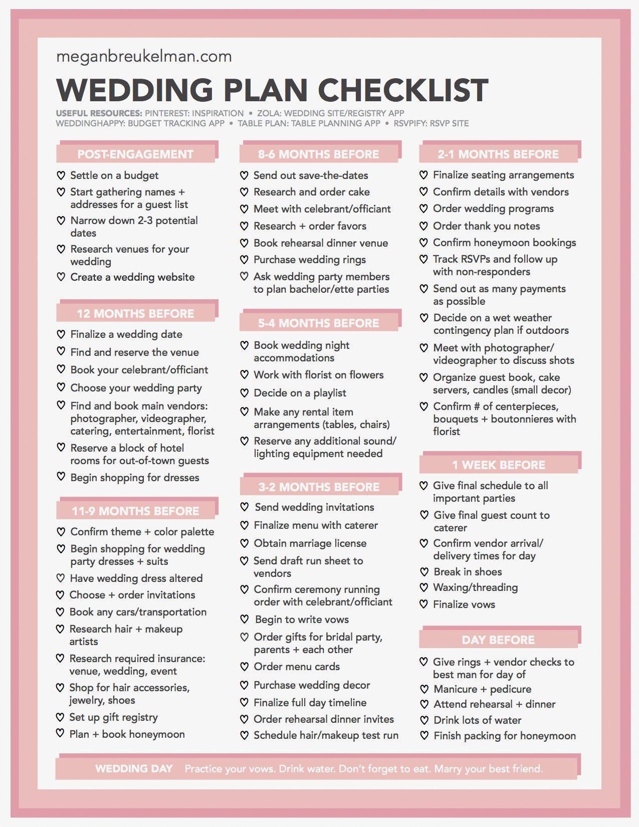 Wedding Countdown Checklist Free Printable Wedding Checklist PDF mdash Megan Breukelman
