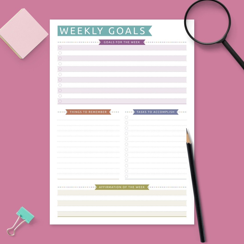 Weekly Goal Setting Colored Design Template Printable PDF