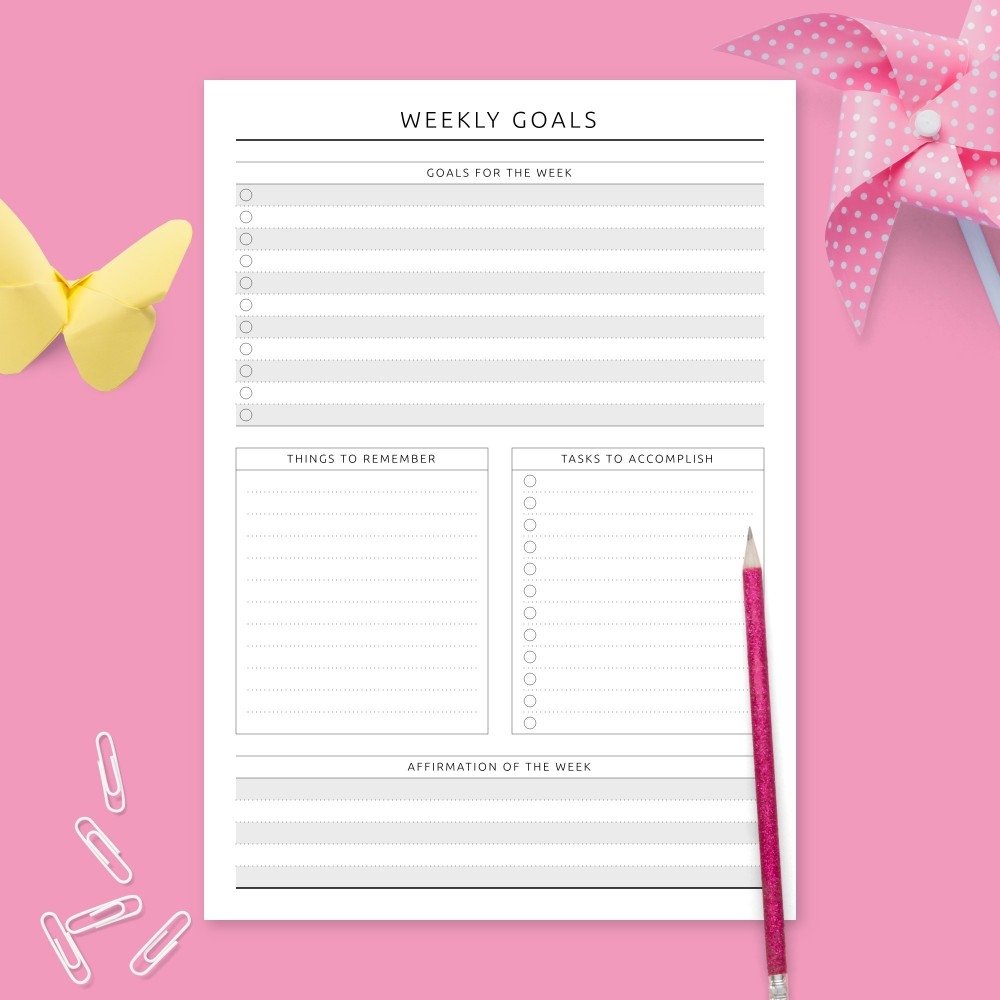 Weekly Goal Setting Formal Design Template Printable PDF