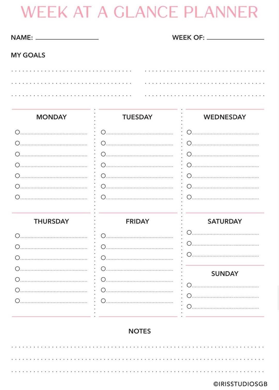 Weekly Goals Planner To Do List To Do List Planner Goals Template Compatible With Goodnotes Etc Printable Instant Download Etsy