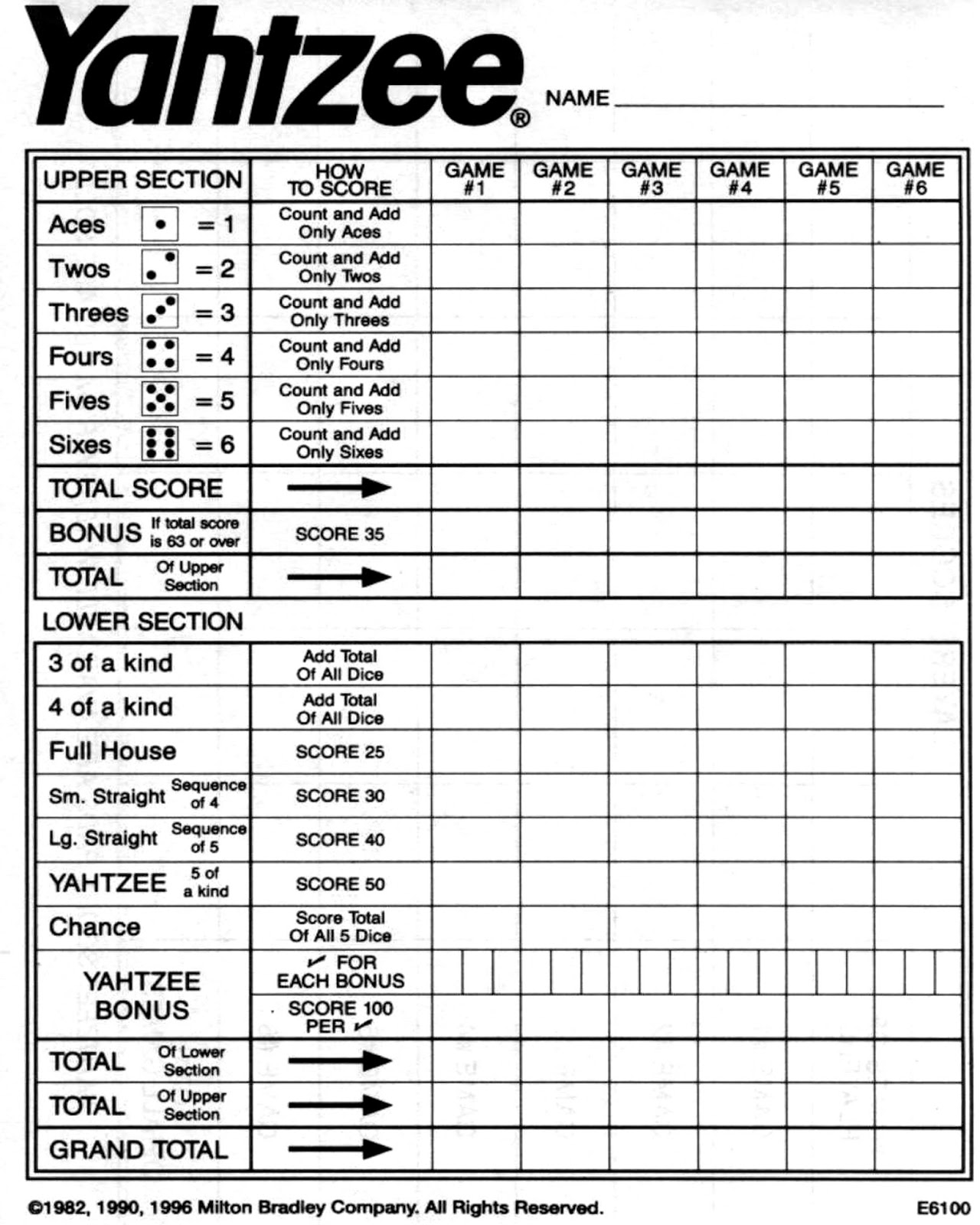 Free Yardzee Printable Scorecard