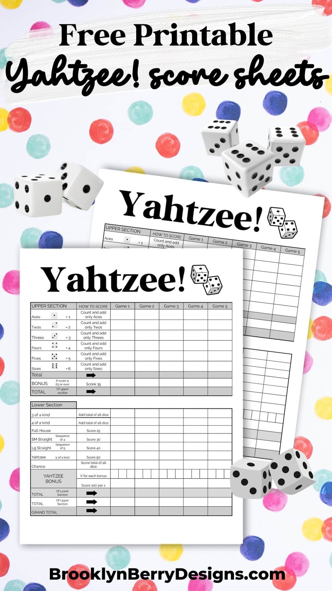 Yahtzee Score Card Printable Brooklyn Berry Designs