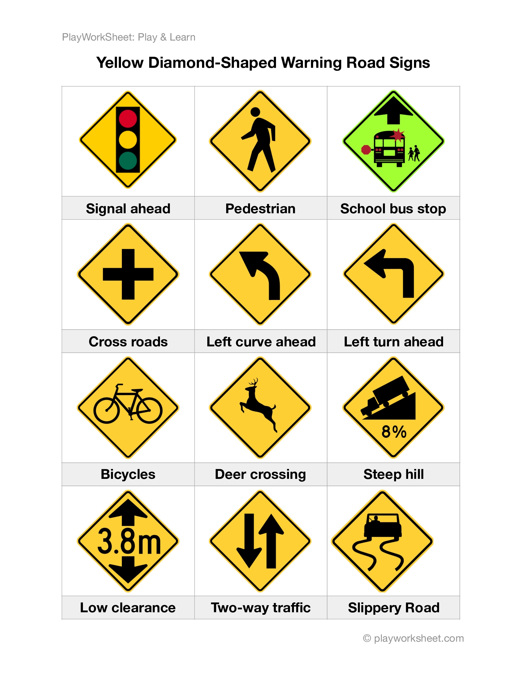 Yellow Diamond Shaped Warning Road Signs Free Printables For Kids