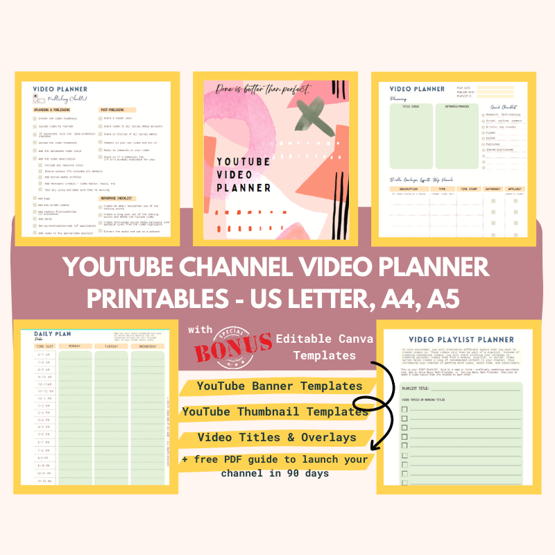 YouTube Video Planner Printable With Editable Canva Templates US Letter A4 A5 InrealityNest
