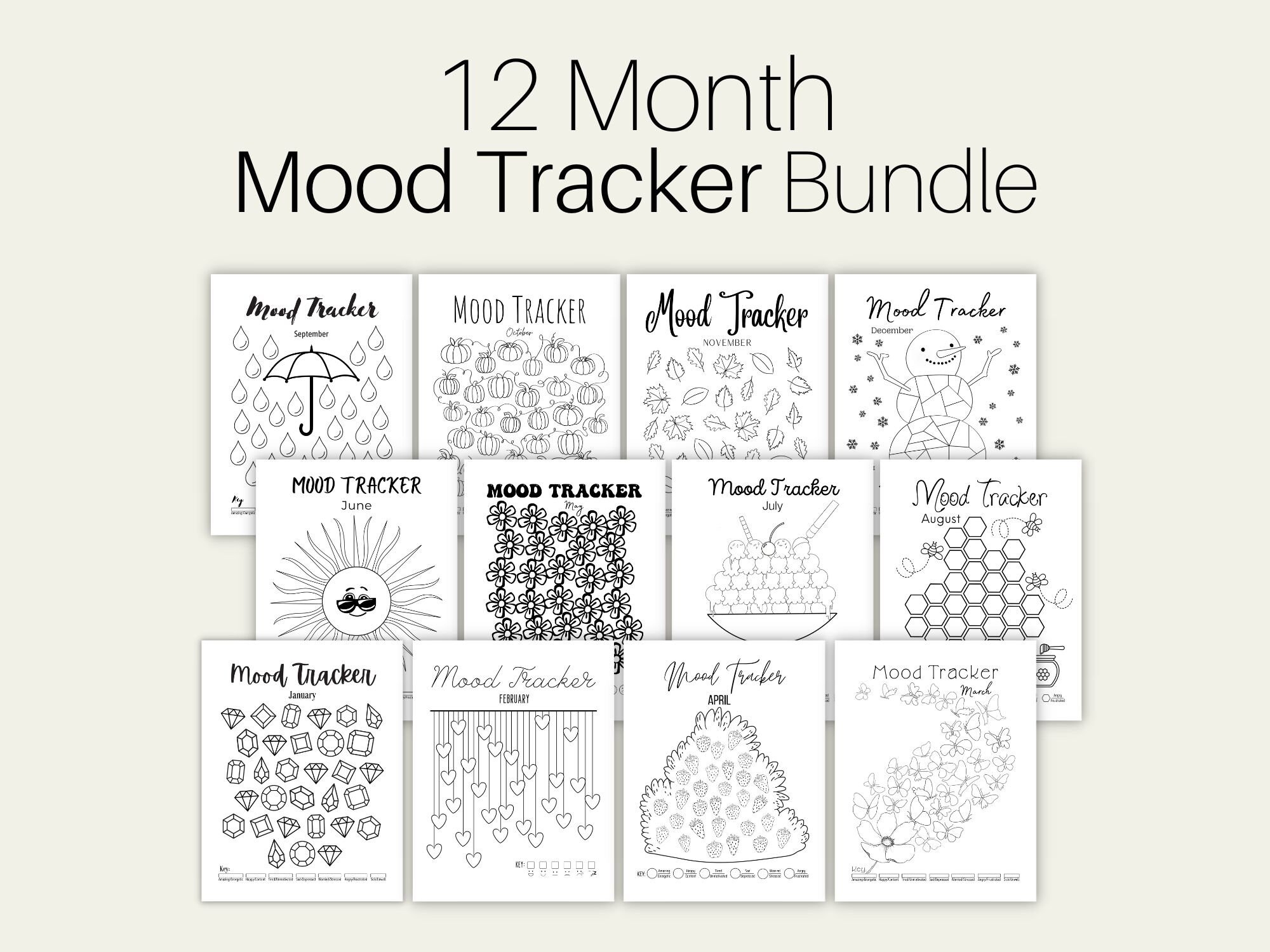 12 Month Mood Tracker Bundle Printable Mood Trackers Instant Digital Download Etsy