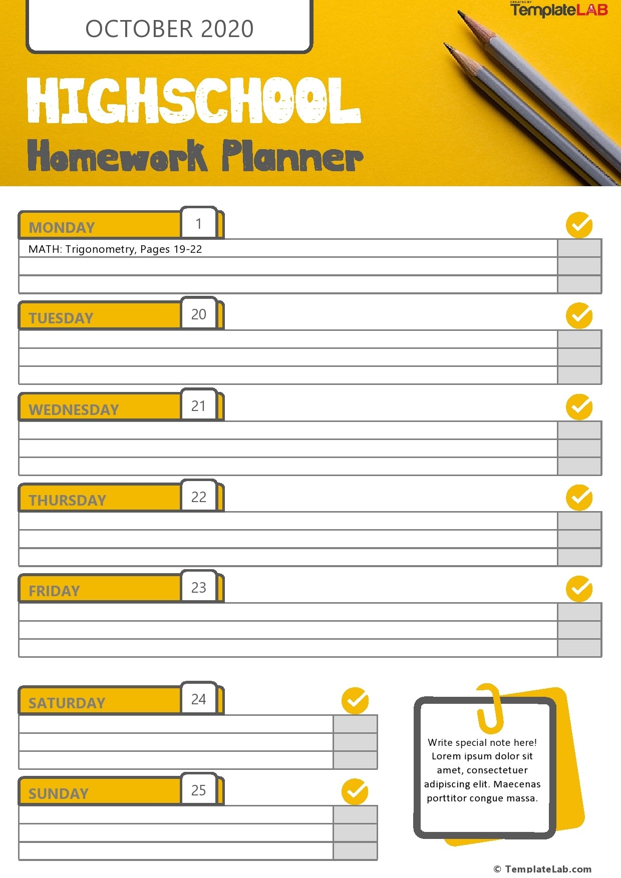 Free Printable Student Assignment Planner
