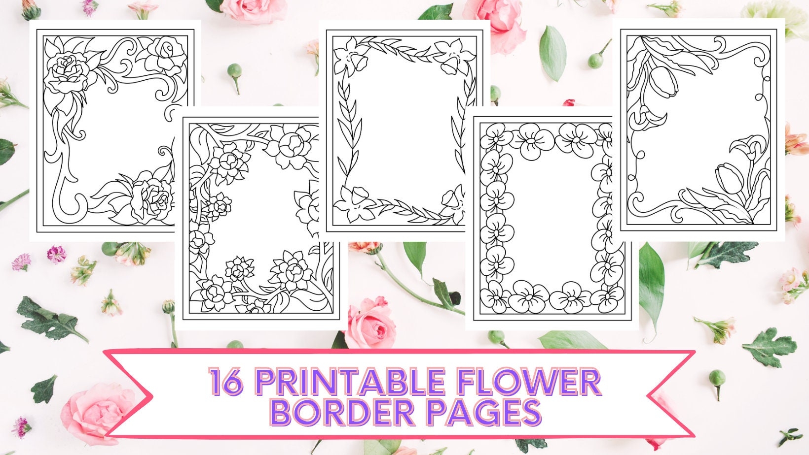 16 Printable Flower Border Coloring Pages Etsy