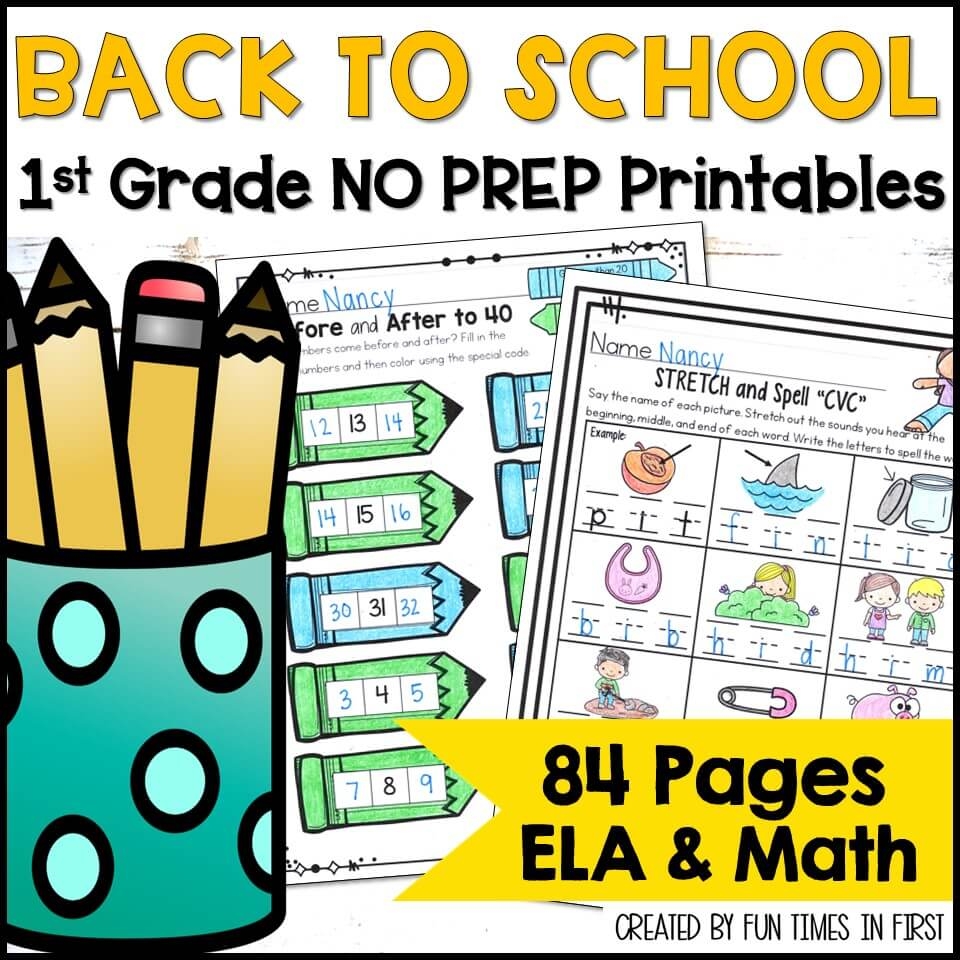 1st Grade August September NO PREP Printables ELA Math Worksheets Fun Times In First
