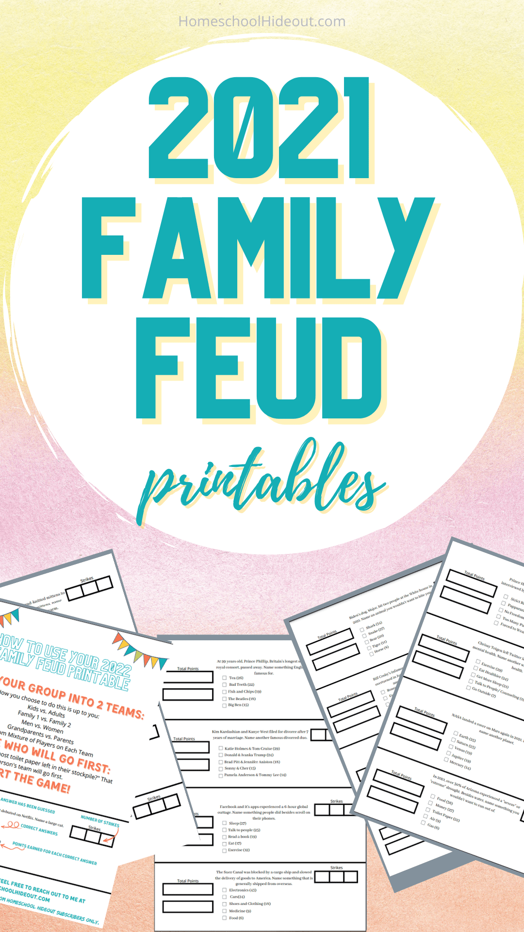 2021 Family Feud Printable Game Homeschool Hideout