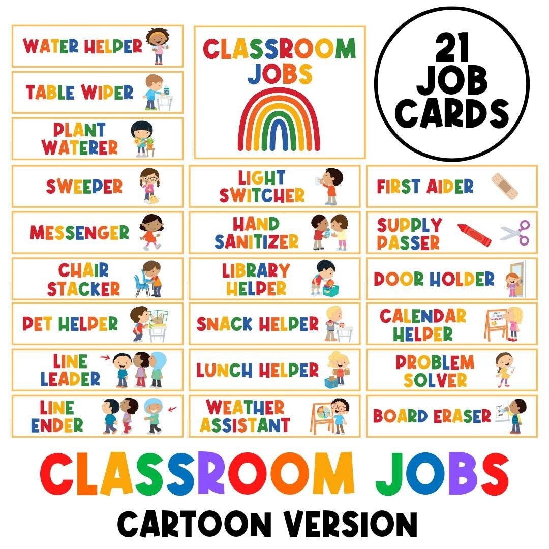 21 Classroom Jobs Classroom Visual Task Cards Classroom Decor Daily Routine Chart Homeschool Daycare Class Printables Teacher Etsy