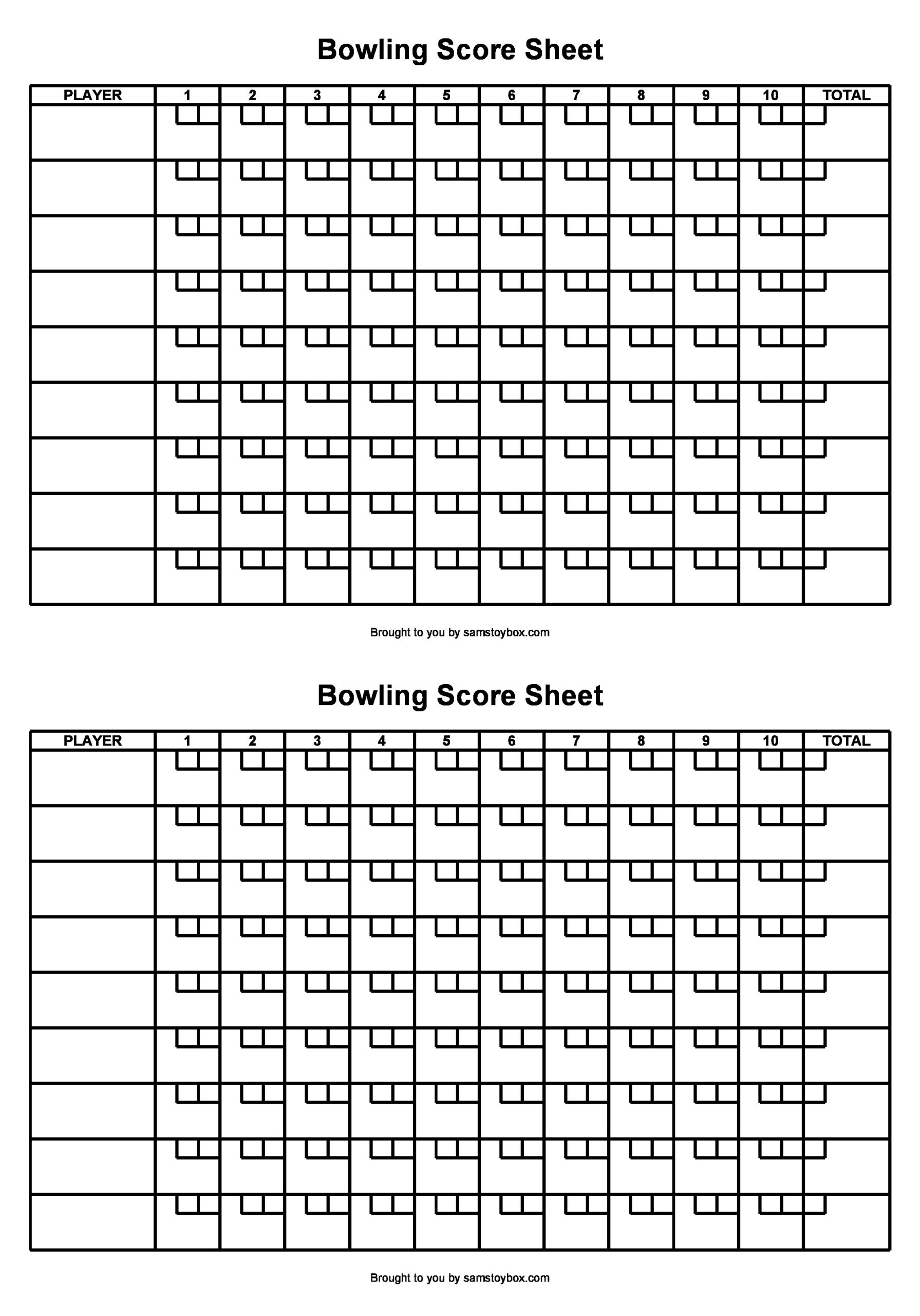 Bowling Score Sheet Free Printable