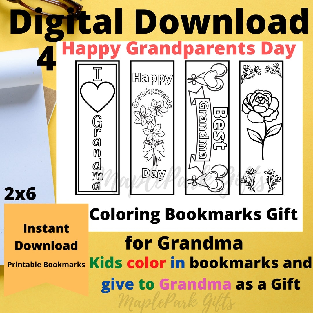 4 Happy Grandparents Day Grandma Coloring Bookmarks For Kids Etsy