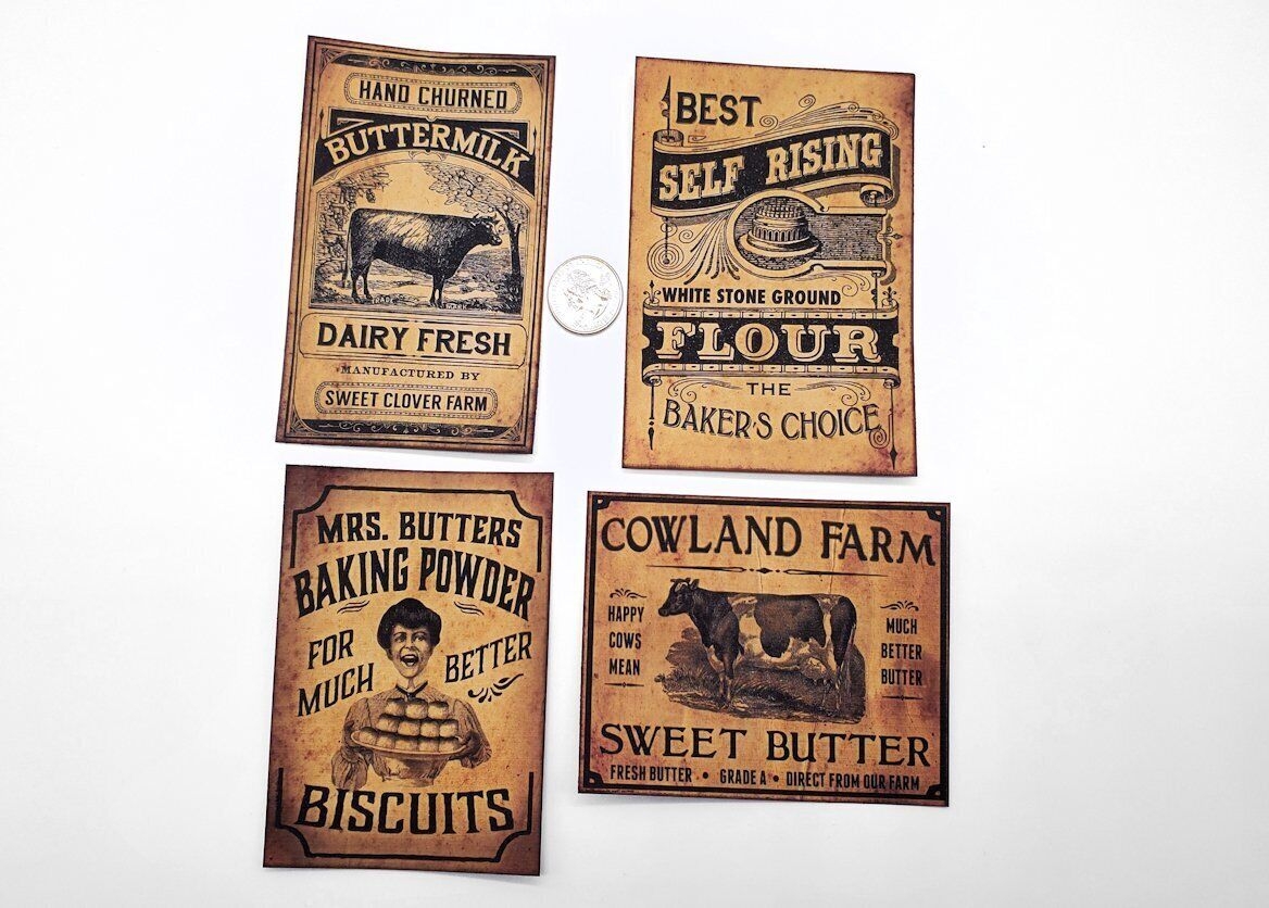 4 Primitive Farmhouse Country Rustic Grubby Pantry Kitchen Farm Labels Stickers EBay