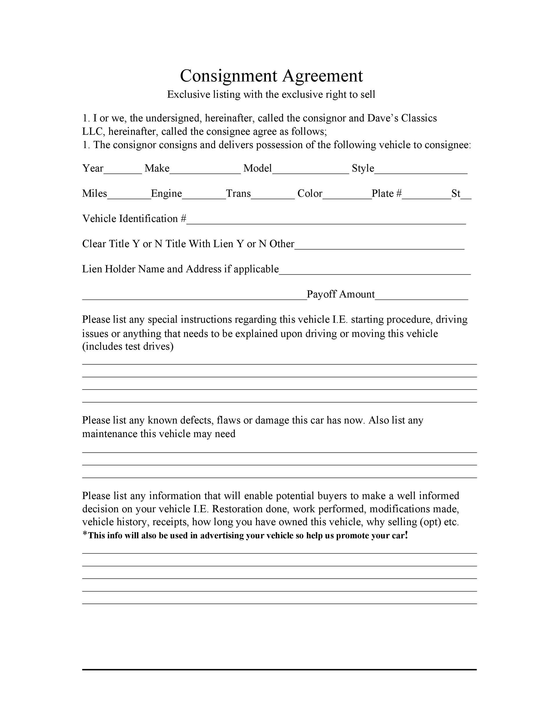 40 Best Consignment Agreement Templates Forms TemplateLab