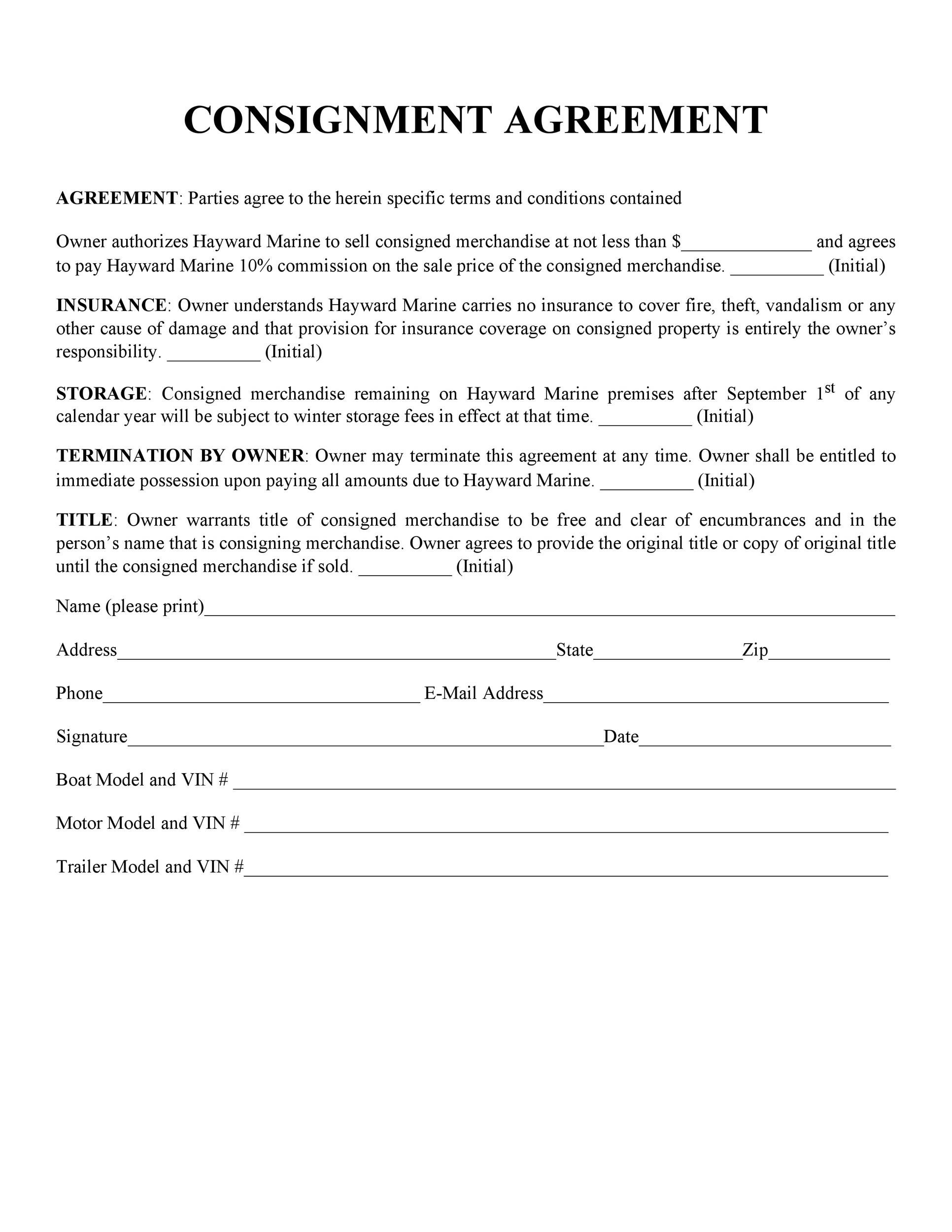 40 Best Consignment Agreement Templates Forms TemplateLab