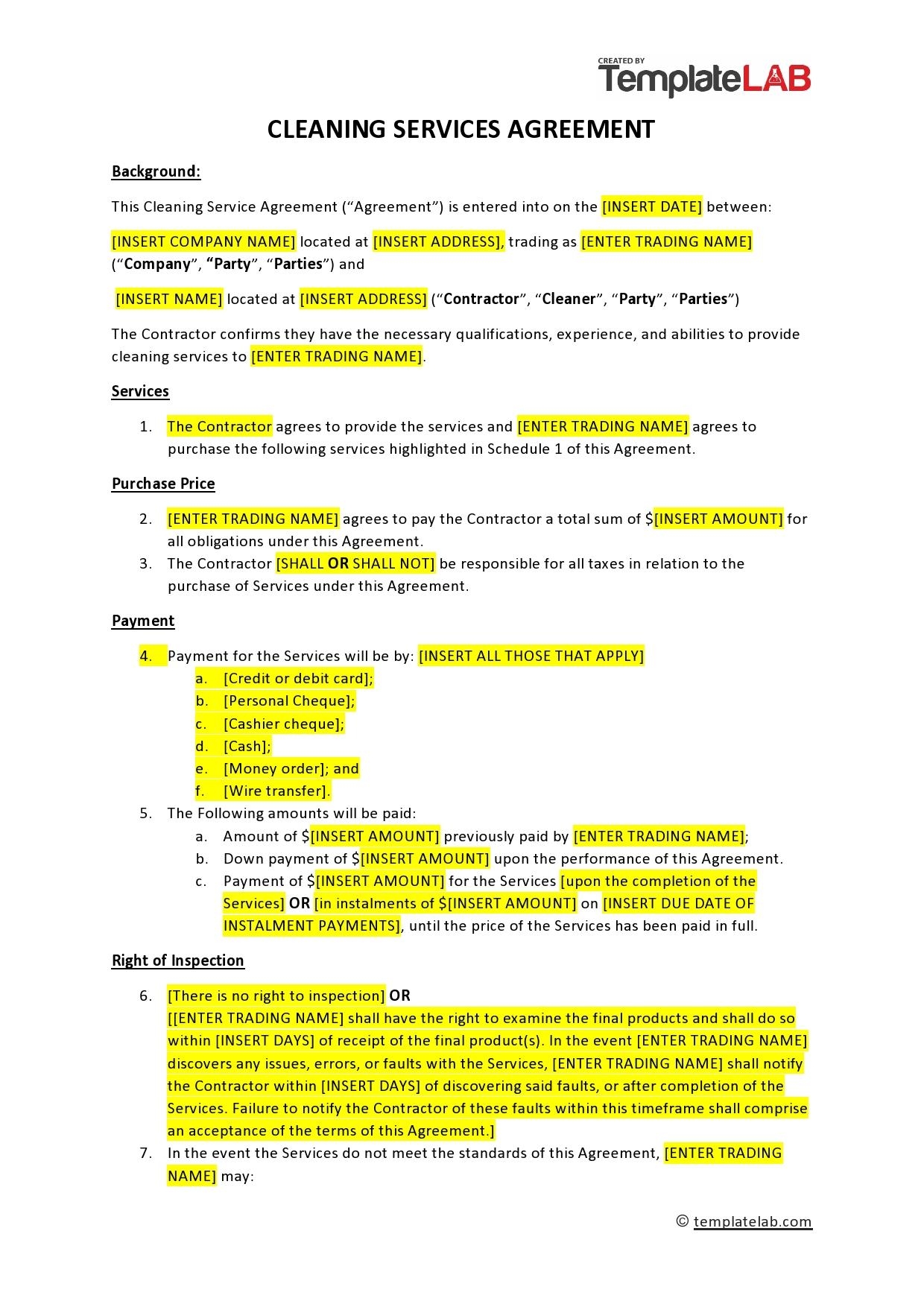 Free Printable Cleaning Bid Sheets