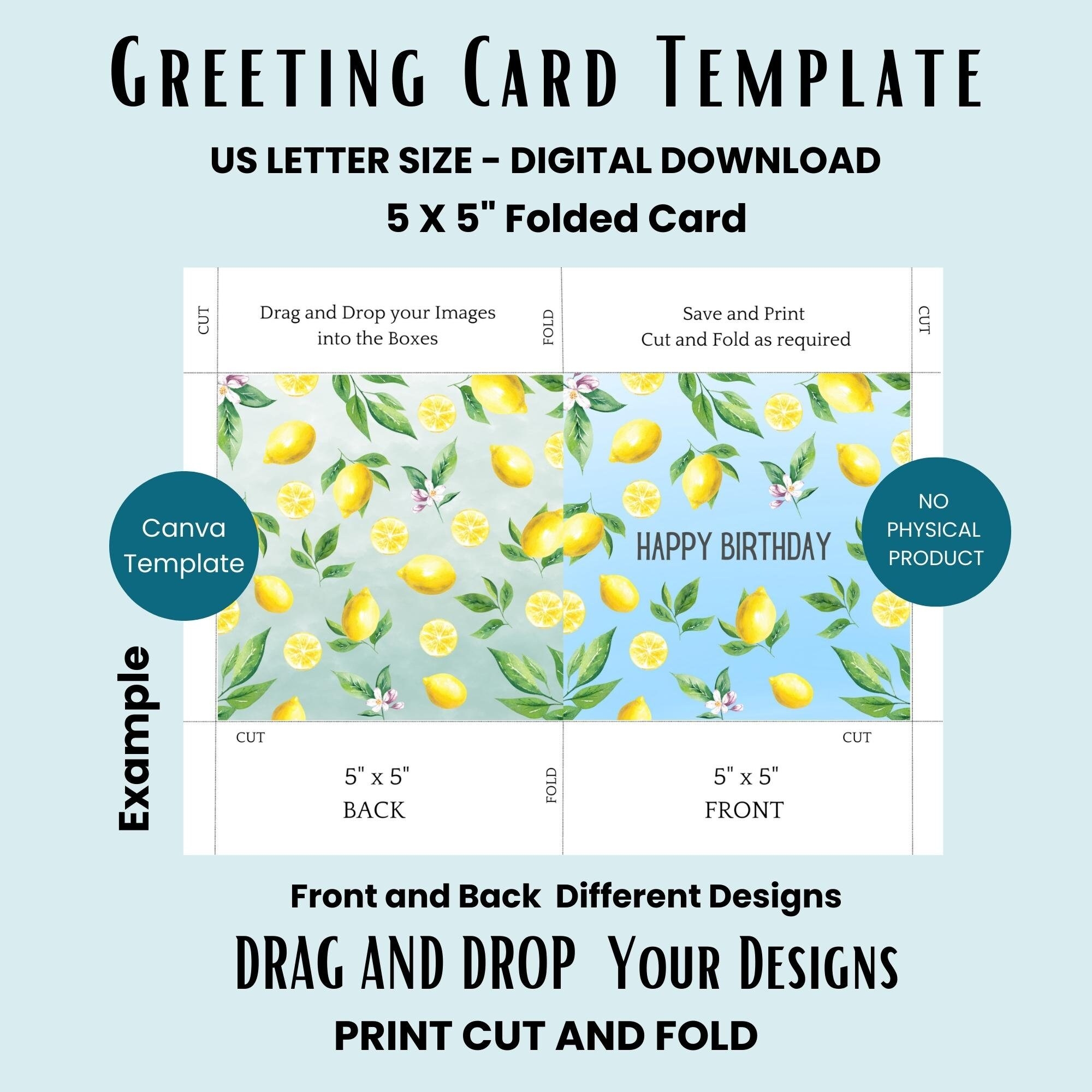 5 X 5 Editable Greeting Card Template Drag And Drop Card Template On US Letter Create Cards At Home Use On Canva Etsy