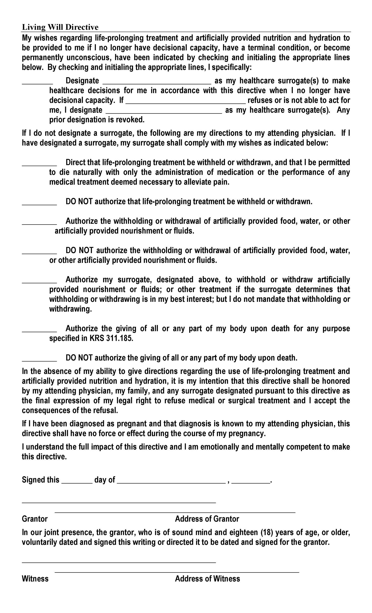 Free Living Will Printable Form