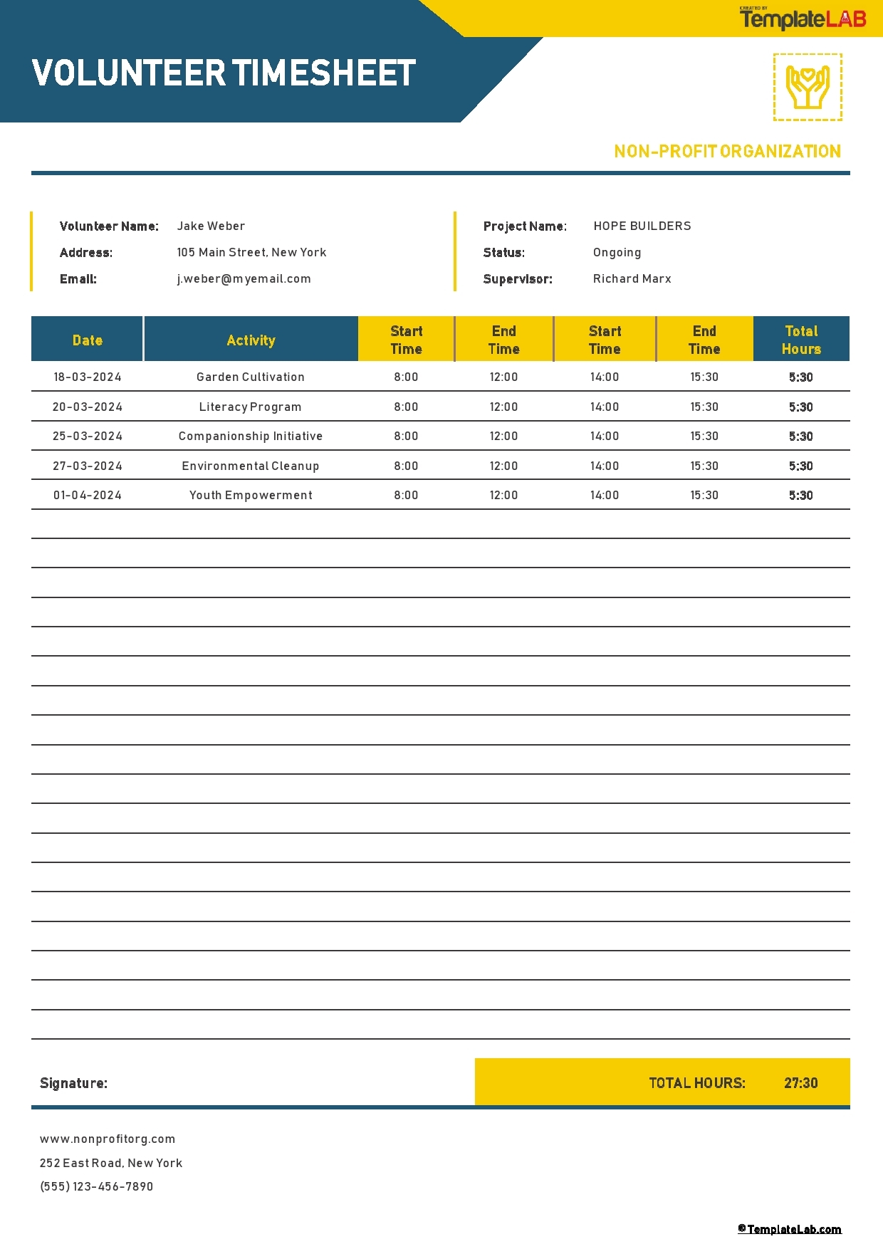 Free Printable Volunteer Timesheet