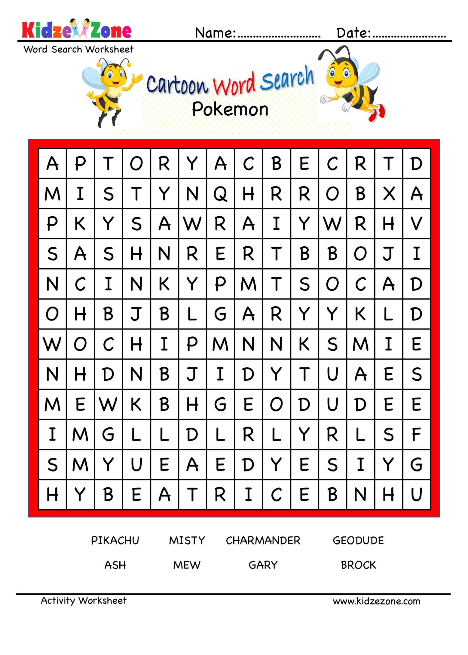 Free Printable Pokemon Worksheets