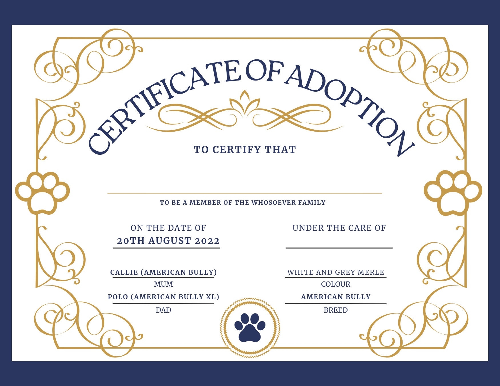 Adoption Certificate Printable Editable In Canva New Puppy Birth Certificate Surprise Puppy Gift Dog Adoption Certificate Shelter Dog Etsy Denmark