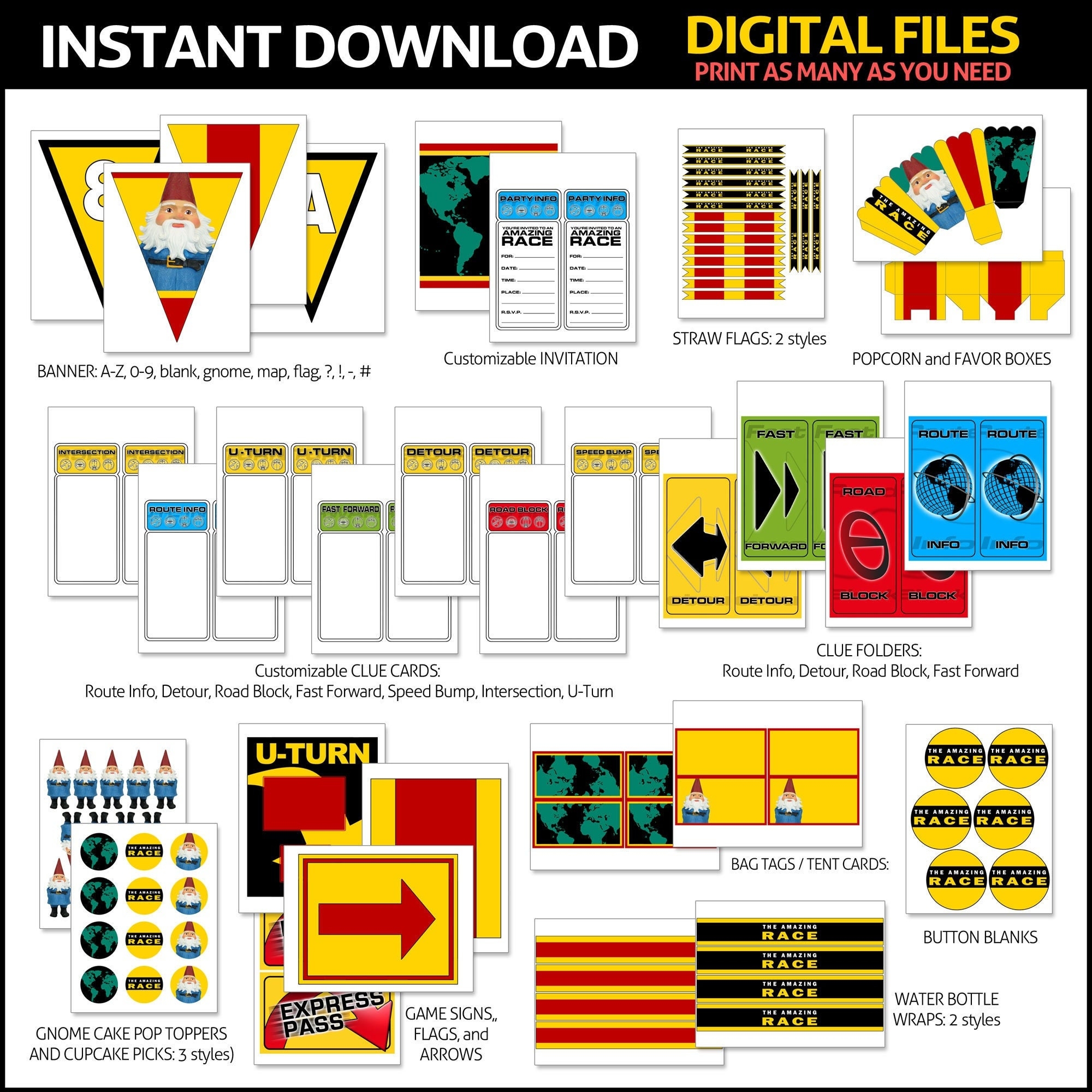 Amazing Race Party Printables Editable Clue Cards And Invitation Clue Folders Party Items PLUS Instructions And 20 Sample Clues tasks Etsy