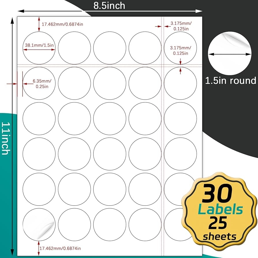 Amazon Address Labels 1 1 2 Round For Laser And Inkjet Printers 25 Sheets 30 Labels Per Sheet 750 Blank Matte White Sticker Paper For Organization Labeling Inventory Management Product Branding Office Products
