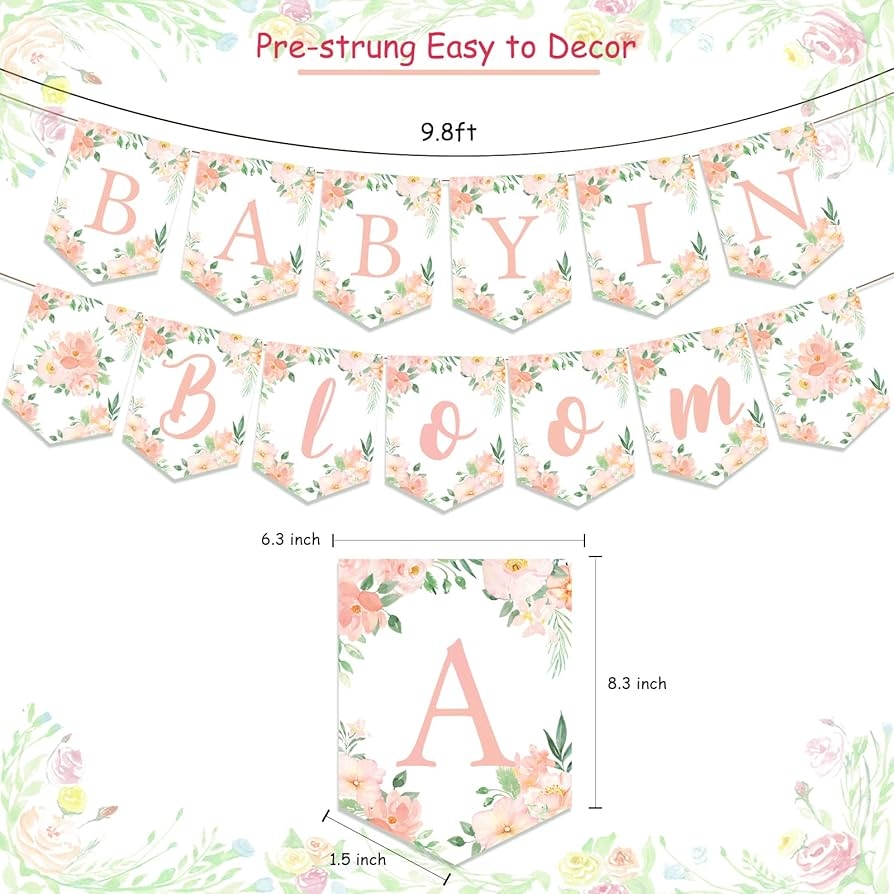 Amazon Baby In Bloom Banner For Baby Shower Baby In Bloom Baby Shower Decorations Girl Floral Baby Shower Decorations Banner Girl Gender Reveal Decorations Spring Theme Party Mommy To Be Baby Shower