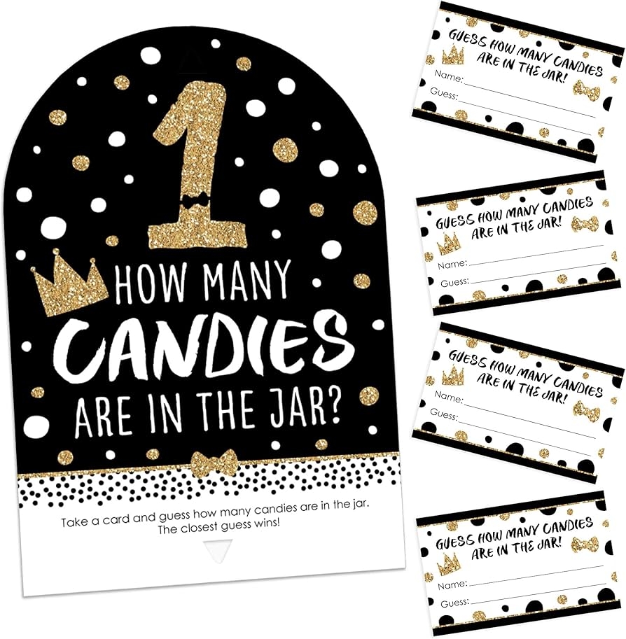 Amazon Big Dot Of Happiness 1st Birthday Little Mr Onederful How Many Candies Boy First Birthday Party Game 1 Stand And 40 Cards Candy Guessing Game Home Kitchen