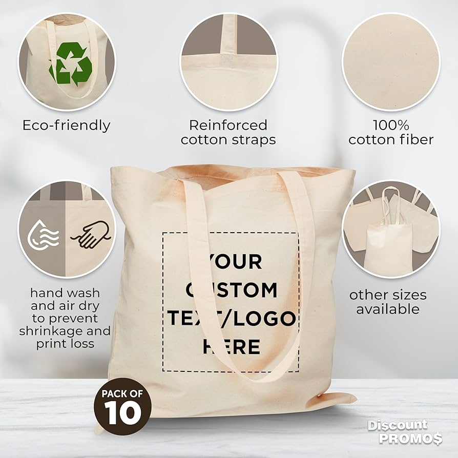 Amazon DISCOUNT PROMOS Custom Natural Cotton Fiber Tote Bags Set Of 10 Personalized Reusable Eco Friendly Perfect For Grocery Promotions Branding Natural Color 15 5 X15 5 OZ Cotton Home Kitchen