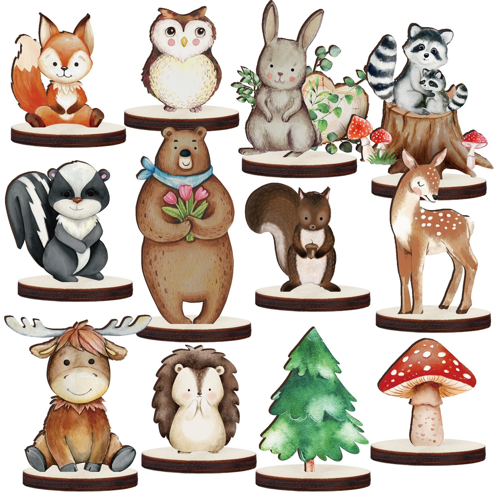 Amazon Geetery 12 Pcs Woodland Animals Wooden Animal Cutout Shapes Forest Painted Woodland Baby Shower Decorations Woodland Creatures Wood Table Centerpieces For Woodland Camp Party Supplies Cute Toys Games