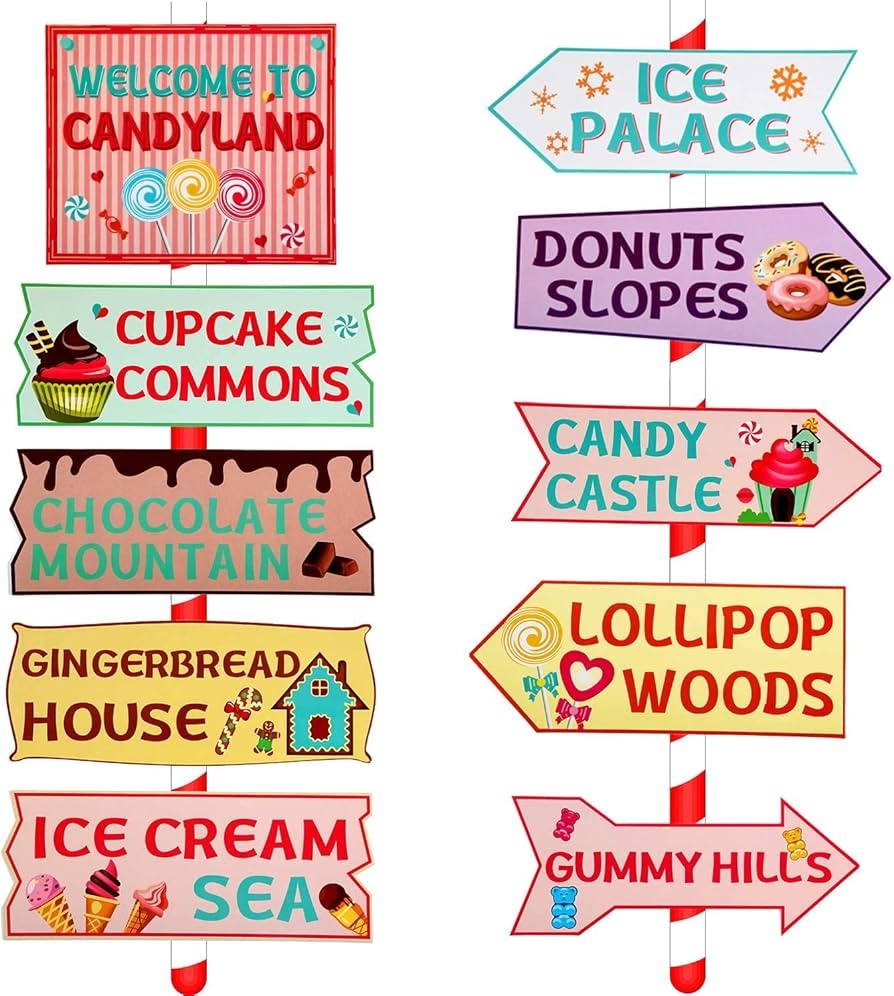 Amazon Gejoy 20 Pieces Candyland Party Decorations Candyland Trunk Or Treat Car Decorations Kit Candyland Backdrop Signs For Halloween Christmas Party Decor Cardstock Toys Games